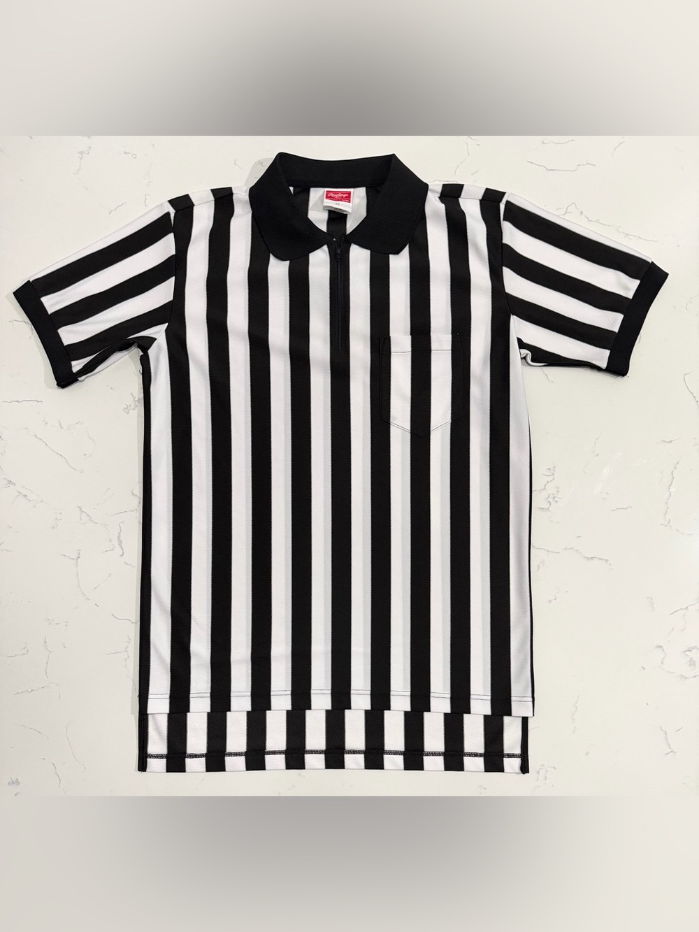 Rawlings Referee Shirt Adult M Black White Striped 1/4 Zip Officials